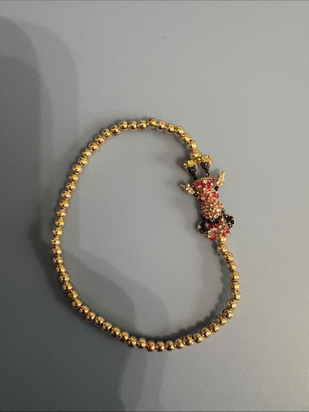 Bauble bar Gold Beaded Bracelet with Red Crystal Reindeer Charm